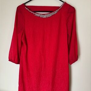 A. Byer Vibrant Red Top with Crystal Embellishments